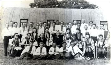 Choir and dance group members at EVW hostel, Bedhampton, South East England, 1947