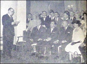 Photo (O. Lenkivska): Members of the AUS host the prime minister 
	of Canada John Diefenbaker (front row, second from right) in London, 1960. 
	Next to him - Lady Hesketh.